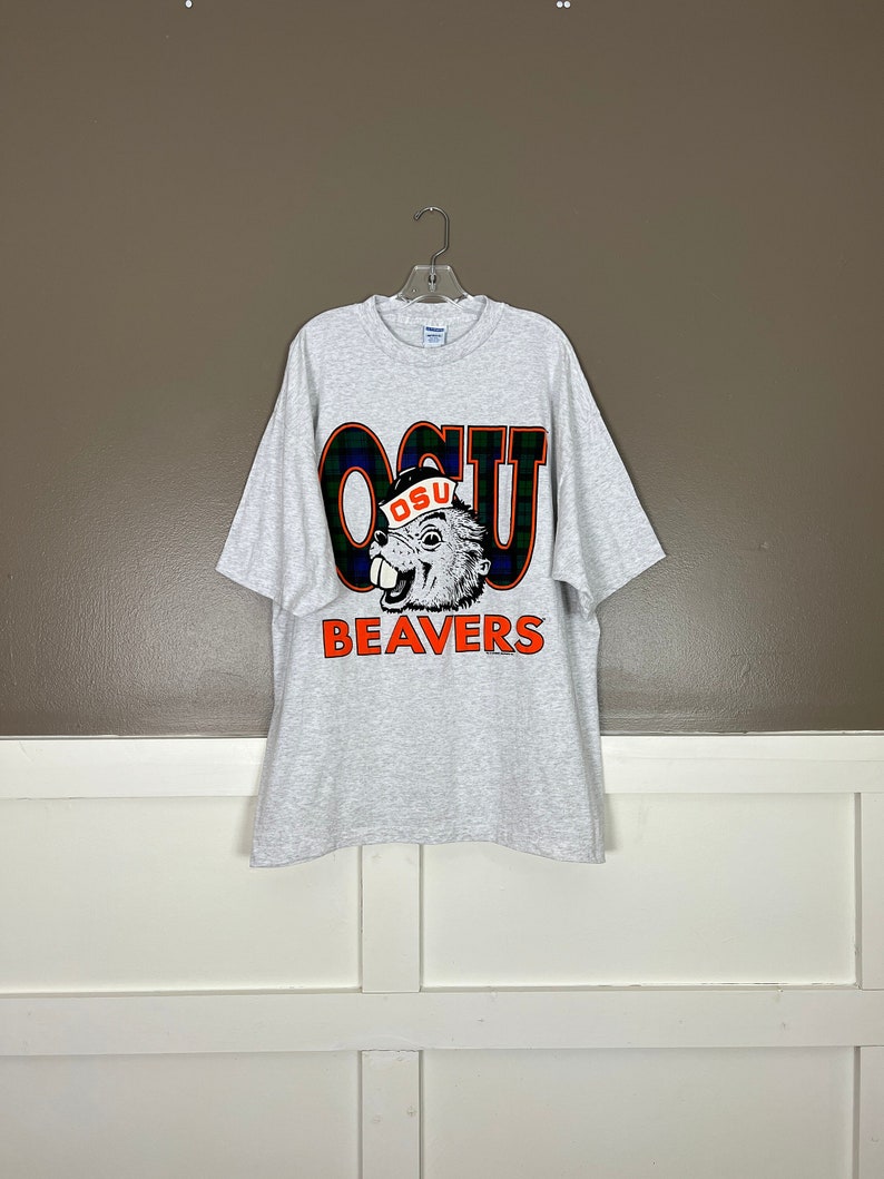Vintage OSU T-Shirt, 1990s Oregon State Beavers Graphic Tee, Single Stitch, Heather Gray, Size Extra Extra Large 2XL image 1