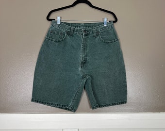 Faded Glory Shorts, Vintage Green Cotton Denim Bermuda Shorts, Waist 30"
