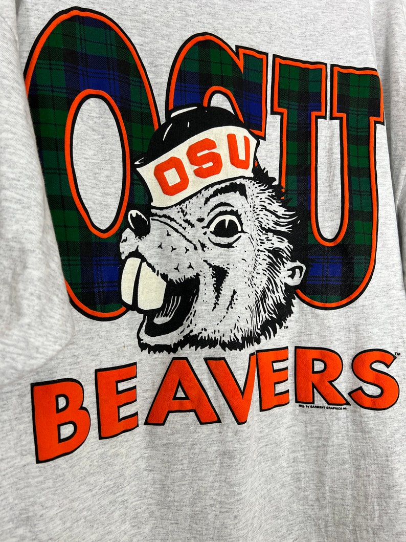 Vintage OSU T-Shirt, 1990s Oregon State Beavers Graphic Tee, Single Stitch, Heather Gray, Size Extra Extra Large 2XL image 3