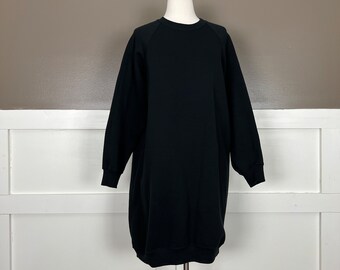 Sweatshirt Mini Dress, Sturdy Sweats by Lee, Blank, Black, Pullover Sweatshirt Dress, Size Large - Extra Large (XL)