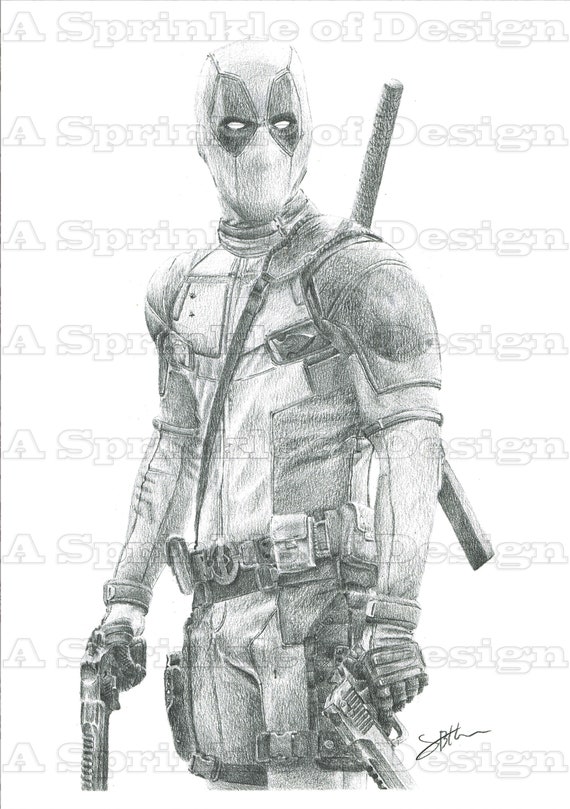 Deadpool pencil line art prepped for watercolor. by stevemfred on DeviantArt