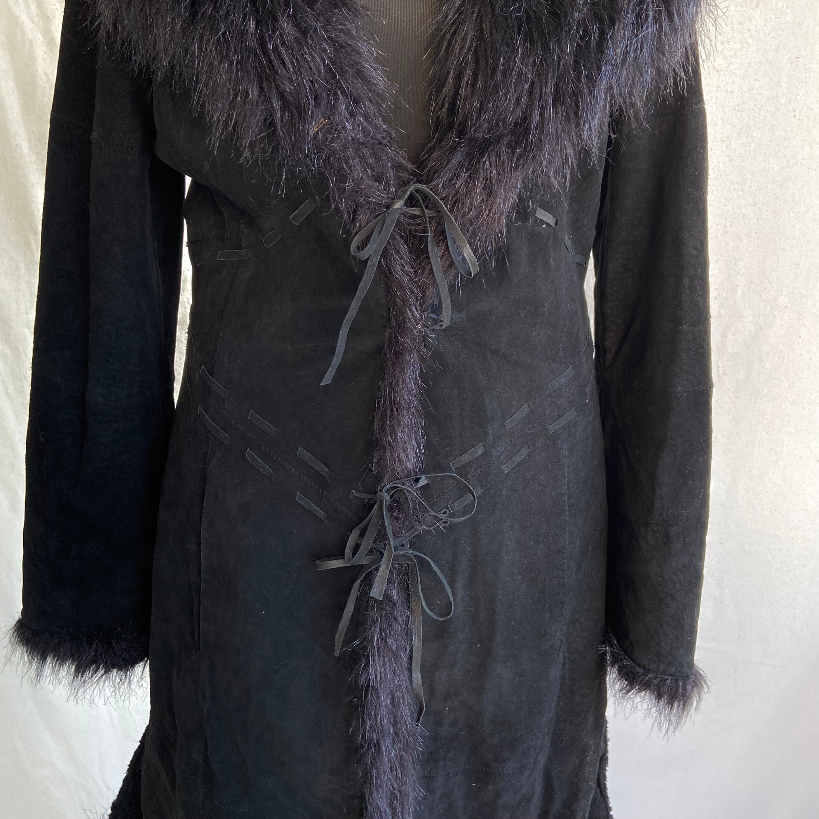 Vintage Goth Black Genuine Suede Penny Lane Coat With Faux Vintage Goth Black Genuine Suede Penny Lane Coat With Faux
