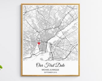 Our First Date Map Gift for Girlfriend, Personalized Where We Met Map Gift for Boyfriend, One Year First Anniversary Gift for Her Him Men