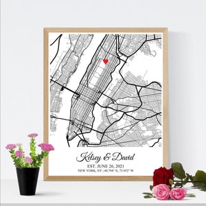 Wedding Map Anniversary Gift for Husband, Paper Anniversary Gift for Him, Wedding Anniversary Gift for Wife, First Anniversary Wife Gift image 1