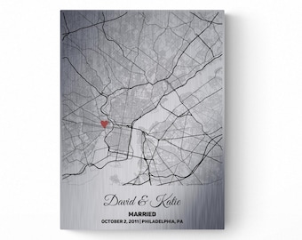 10th Anniversary Gift for Husband, Tin Anniversary Christmas Gift for Him, Wedding Anniversary Holiday Gift for Wife Her, Wedding Map Gift