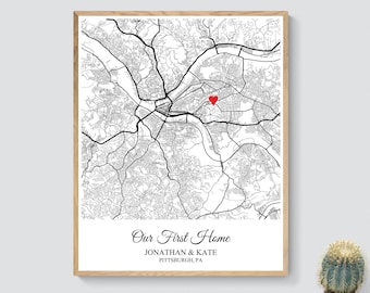 Our First Home Custom Map Print Gift, Personalized New Home Owner Housewarming Gift for Couple, Engagement Gift