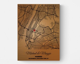 21st Anniversary Gift for Husband, Brass Anniversary Christmas Gift for Him, Wedding Anniversary Holiday Gift for Wife Her, Wedding Map Gift
