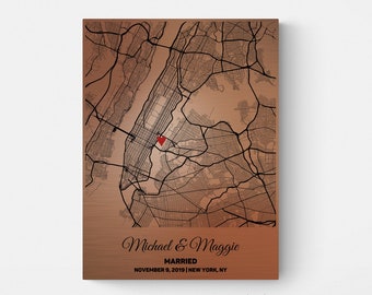 7th Anniversary Gift for Husband, Copper Anniversary Christmas Gift for Him, Wedding Anniversary Holiday Gift for Wife Her, Wedding Map Gift