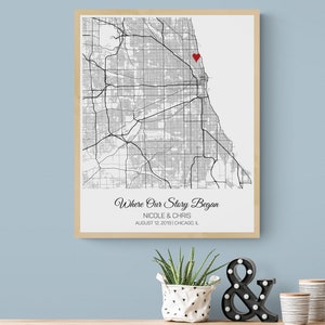 Anniversary Gift for Boyfriend, Where it All Began Map, Anniversary Gift for Girlfriend, Birthday Gift for Him, Gift for Men, Gift for Wife image 1