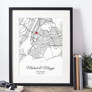 Personalized Engagement Gift for Couple, Engagement Map Art Print, Wedding Gift for Husband, Anniversary Gift for Wife, Custom Gift for Him image 1