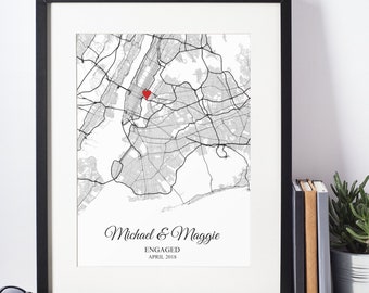 Personalized Engagement Gift for Couple, Engagement Map Art Print, Wedding Gift for Husband, Anniversary Gift for Wife, Custom Gift for Him