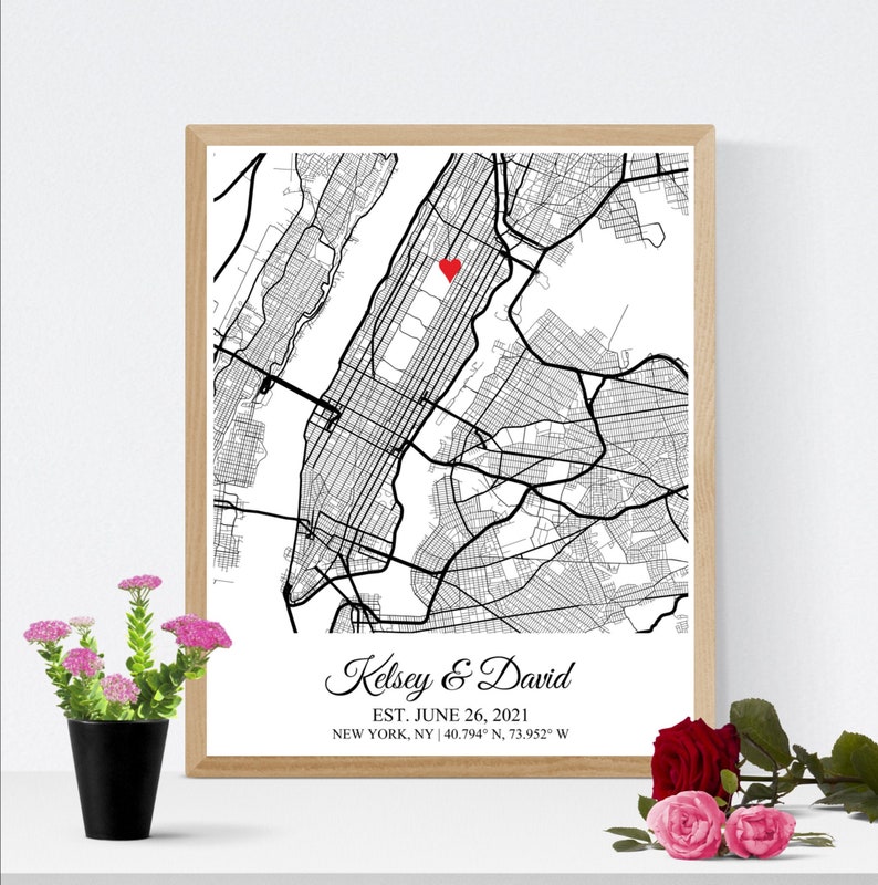 Wedding Map Anniversary Gift for Husband, Paper Anniversary Gift for Him, Wedding Anniversary Gift for Wife, First Anniversary Wife Gift image 1