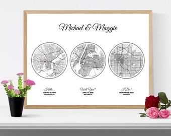 Hello Will You I Do Paper Anniversary Gift for Wife Her, Met Engaged Married Map First Anniversary Gift for Husband Him Men One Year Married