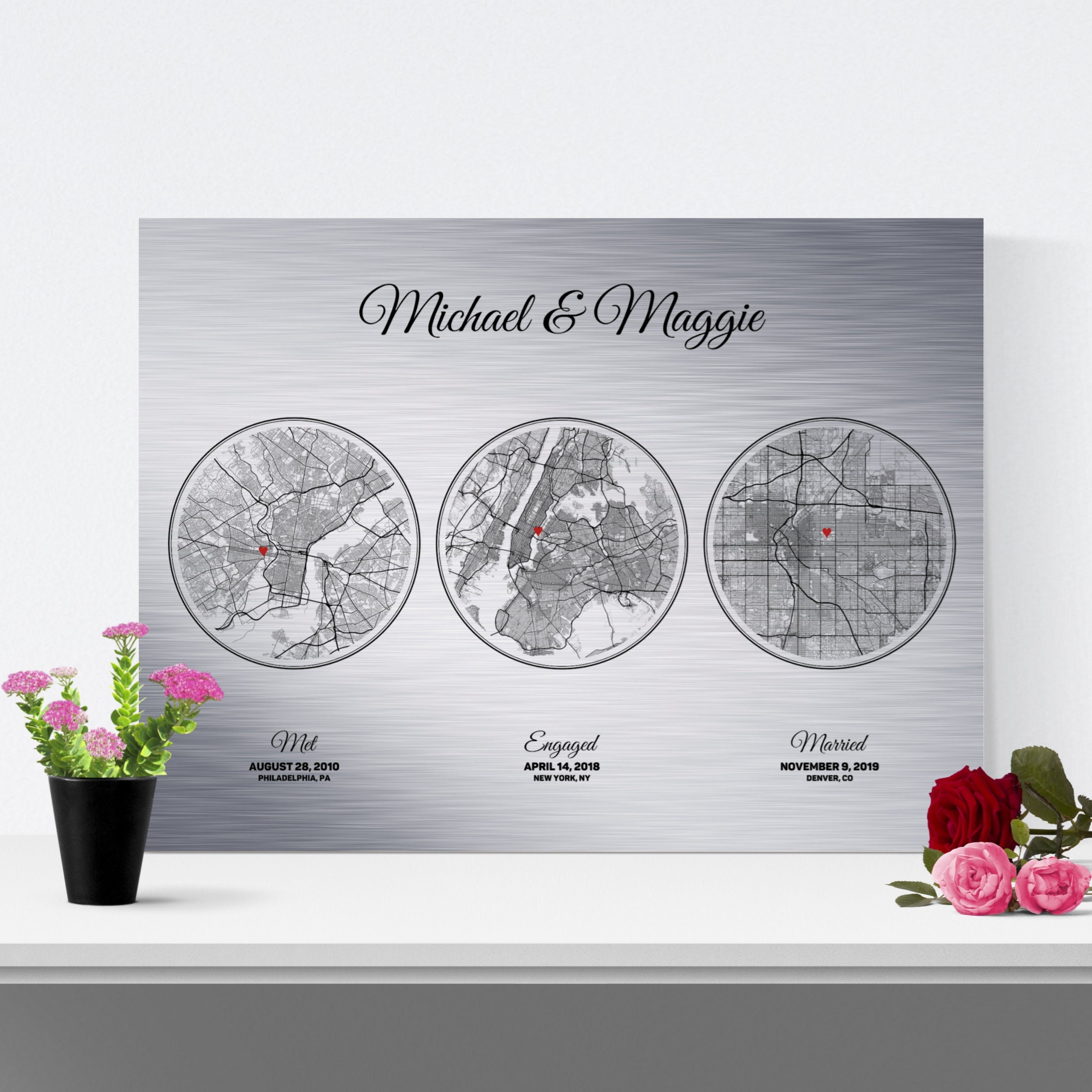 10 Year Anniversary Gift for Him Aluminum Anniversary for Husband Custom  Aluminum Map Tray A Perfect Memento of a Favorite Location 
