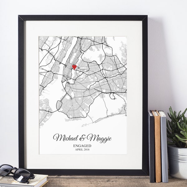 Engagement Gift for Him, Personalized Engagement Gift for Couple, Couples Engagement Map Gift, Fiancé Gift, Bridal Shower Gift for Her