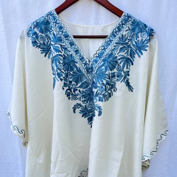 Kashmiri Cotton Blouse, Cotton Blouse, Kashmiri Embroidery Kaftan Top, Cotton Tunic, Short Kaftan Blouse, Anokhi Gift, Kaftan Top, Boho