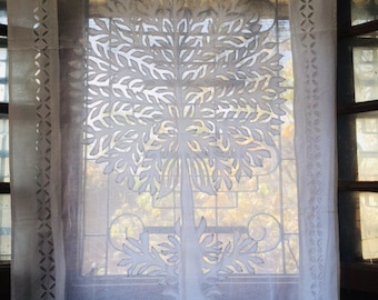 Indian Curtains White Cotton Organdy Cut Work Curtains Tree Of Life Dry Indian Summer Tab Loop