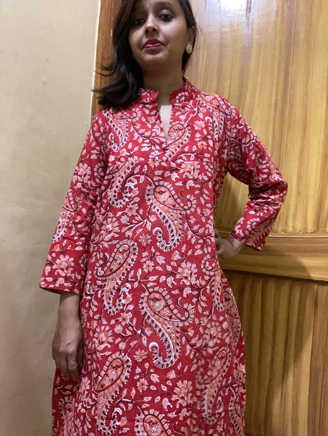 Red Block Print Cotton Tunic Dress Cotton Tunic Dress Etsy