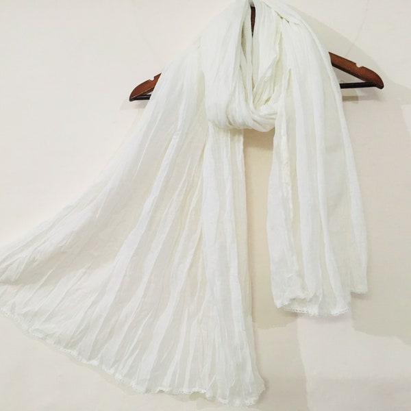 White Cotton Scarf - Scarves For Women - Indian Dupatta - Linen Scarf