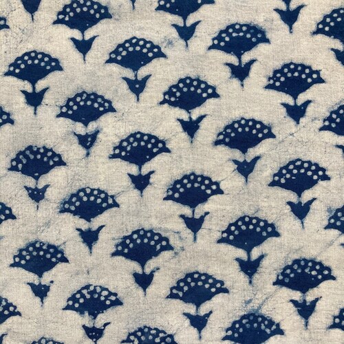 Indigo Block Print Cotton Fabric 45'' Width Indian Etsy