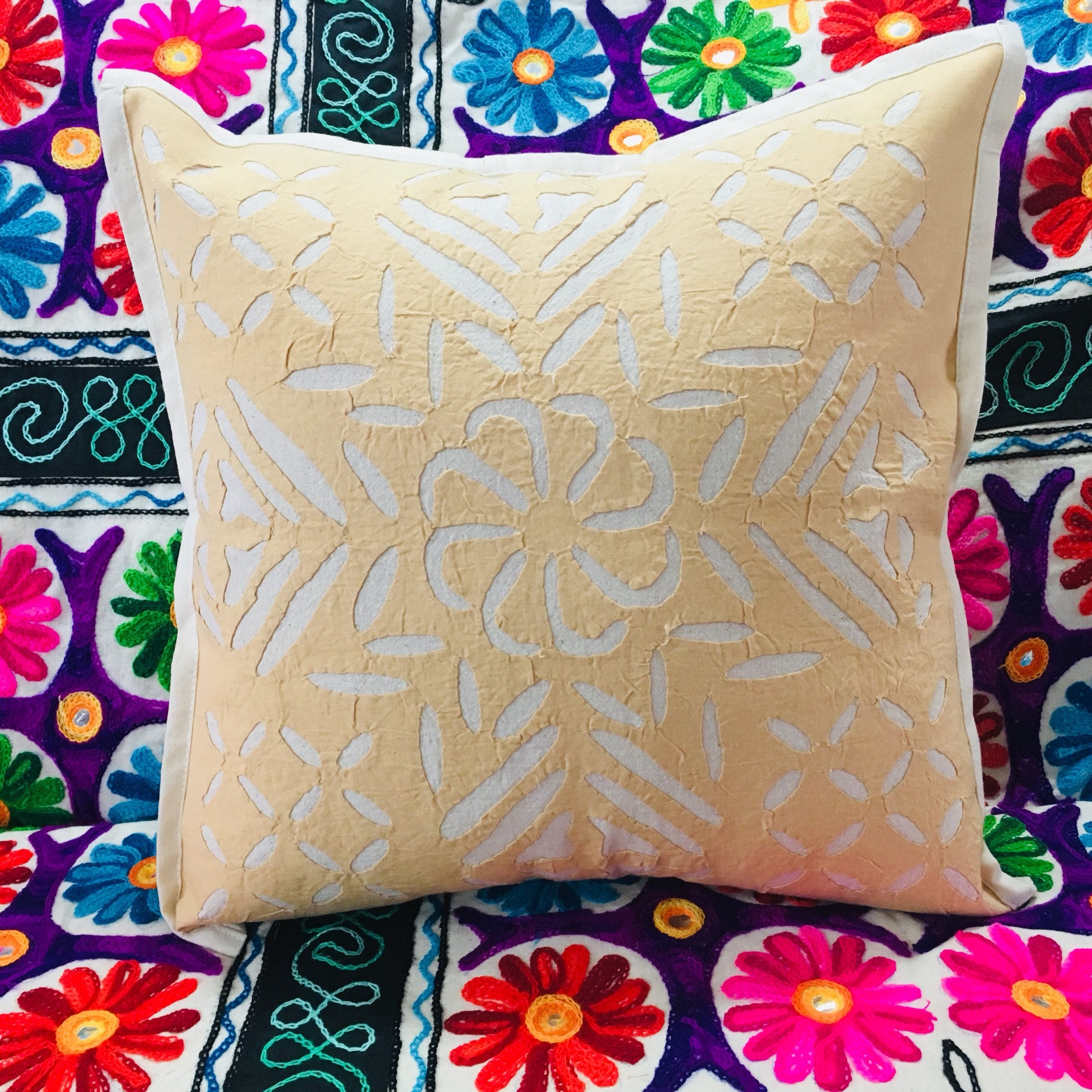 Beige Cut Work Applique Cushion Cover Set of 2 Pillow Covers Etsy