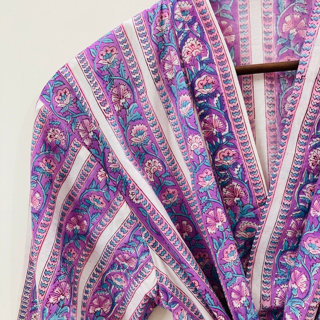 Block Print Cotton Robe Indian Fabric Kimno Robe, Block Print Cotton