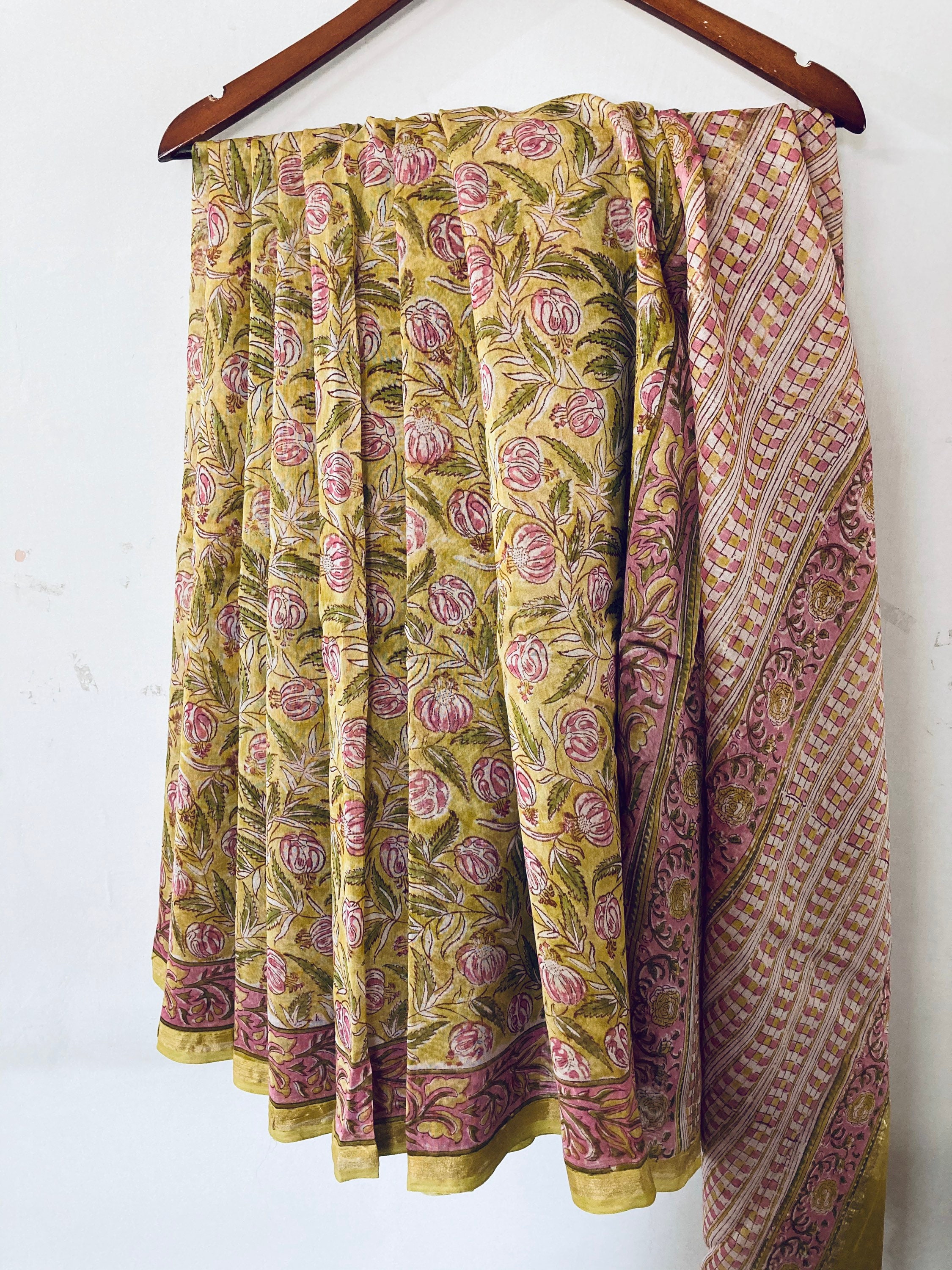 Yellow Chanderi Silk Cotton Saree Hand Block Print Saree | Etsy