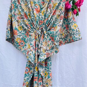 Green Floral Block Print Cotton Kaftan - Loose kimono - Boho Cotton Kaftan - Loungewear - Summer Kaftan - Cotton weavers - Caftan Dress