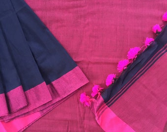 Blue Cotton Saree - Indian Saree - Saree With Blouse - Saree For Women - Handloom Saree - Saree - Bengal Cotton Saree