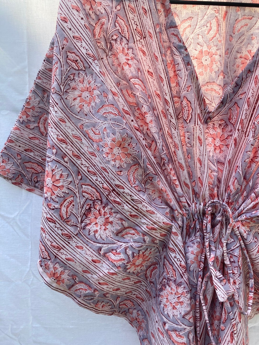 Purple Block Print Cotton Kaftan Kimono Block Print Cotton Kaftan Loungewear Kaftan Beach Wear