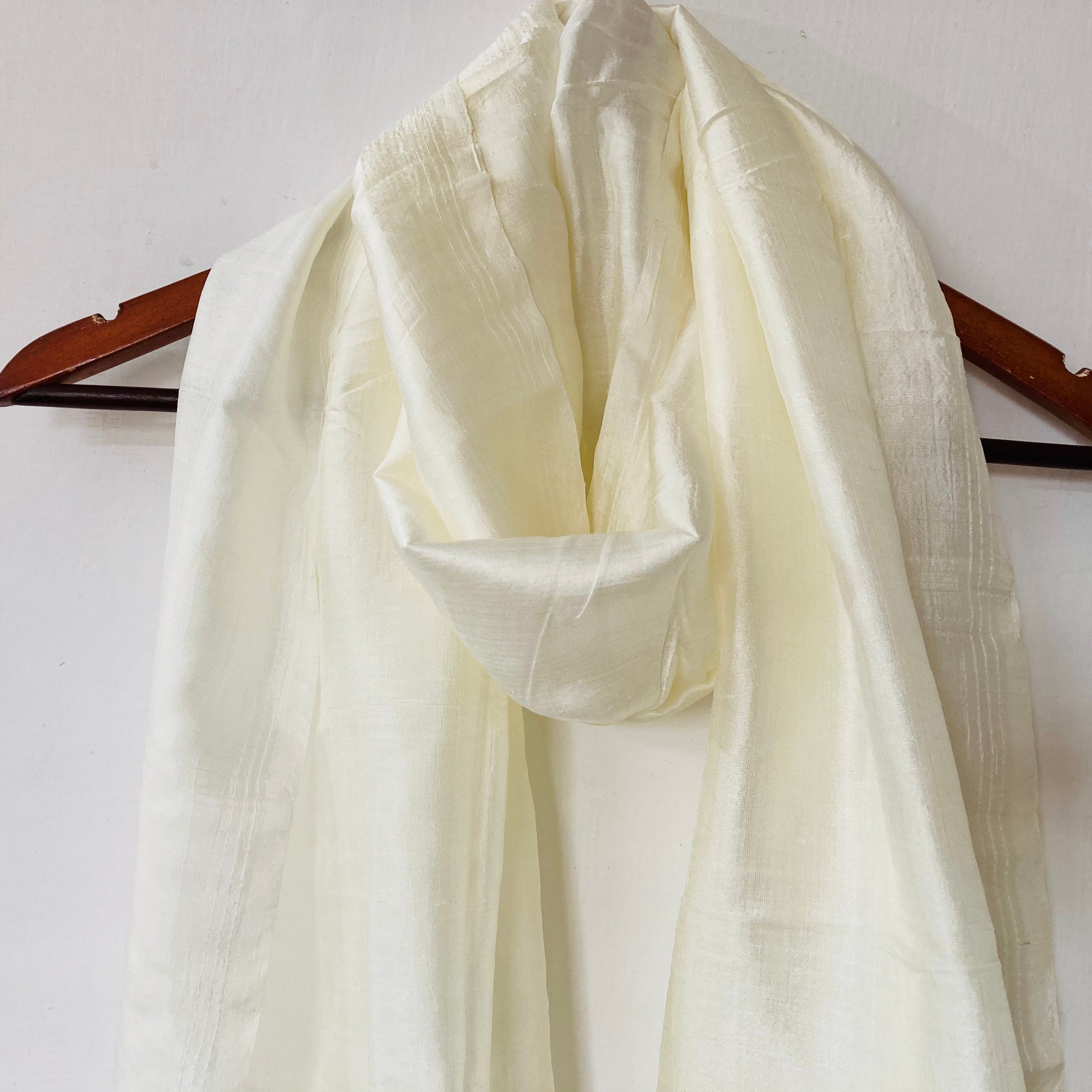 cottonweavers White Silk Scarf - Pure Silk Scarf - Scarves for Women - Indian Dupatta - Silk Scarf - Gift for Her - Religious Scarf