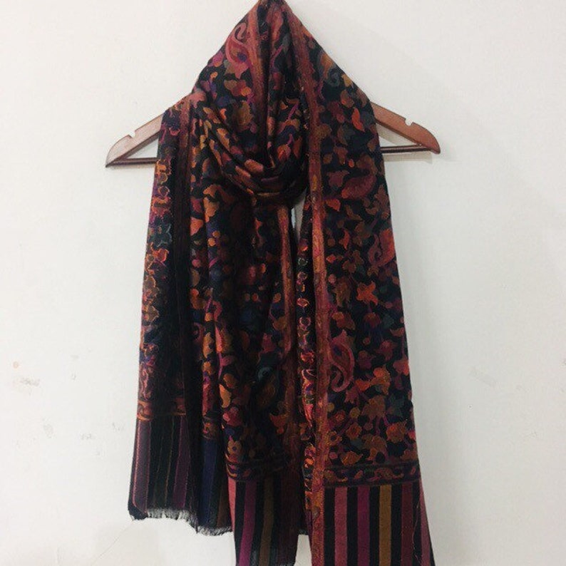Black Silk Wool Scarf Scarves For Women Silk Wrap Pashmina Silk Shawl Colourful Pashmina Shawl image 7