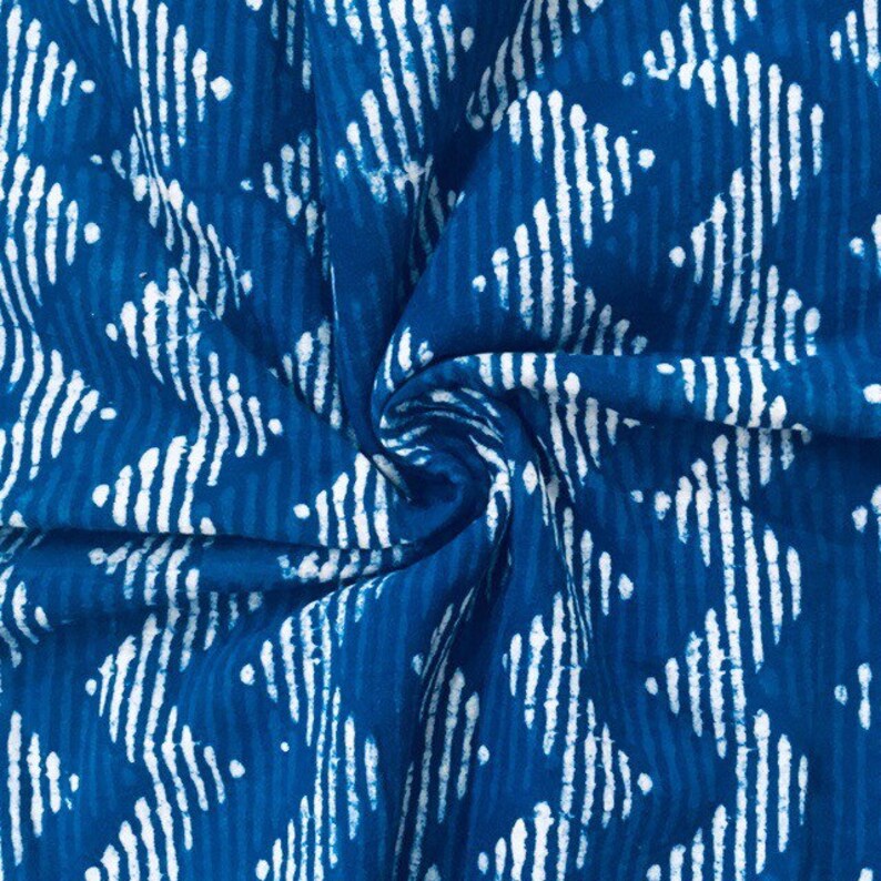 Indigo Block Print Cotton Fabric 45'' Width Indian Etsy