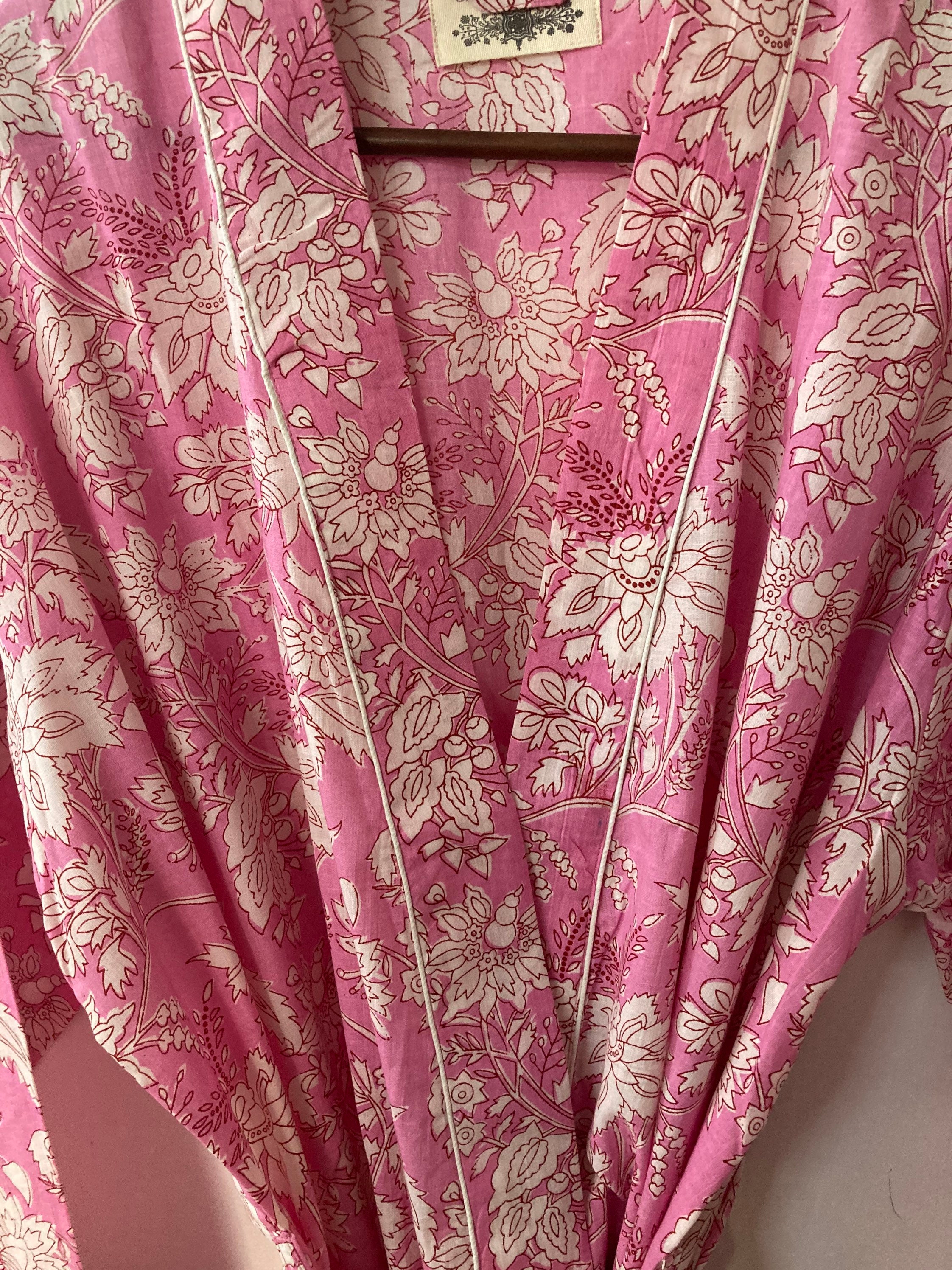 Pink Block Print Robe Cotton Robe Cotton Kimono Etsy