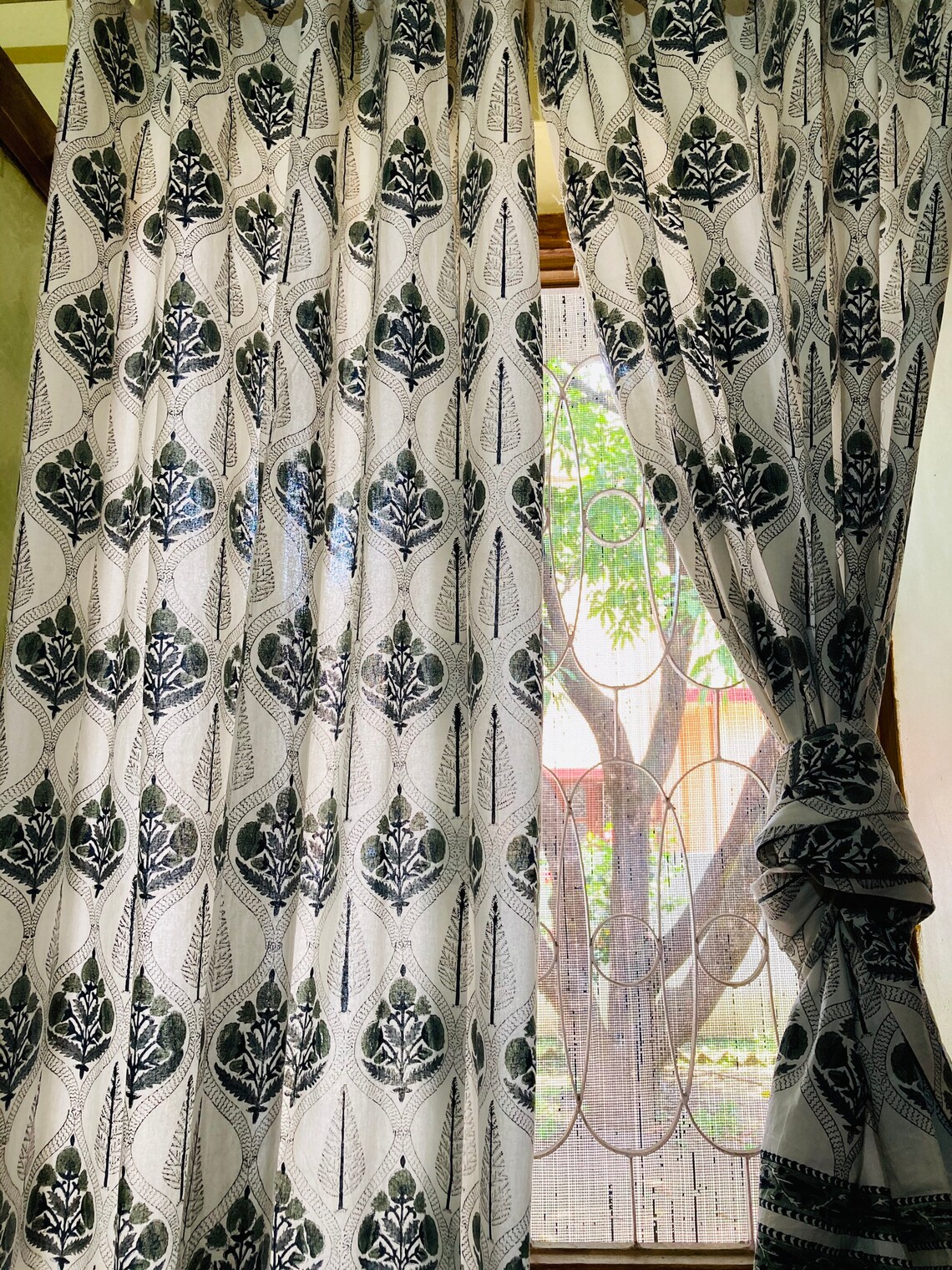 Set of Cotton Block Print Curtains Etsy