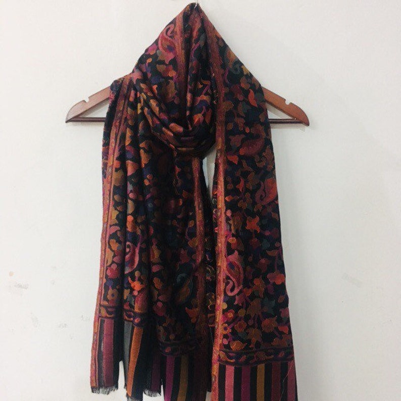 Black Silk Wool Scarf Scarves For Women Silk Wrap Pashmina Silk Shawl Colourful Pashmina Shawl image 6
