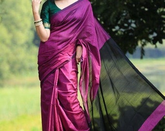 Purple Black Handloom Silk Cotton Saree Saree With Blouse - Etsy Canada