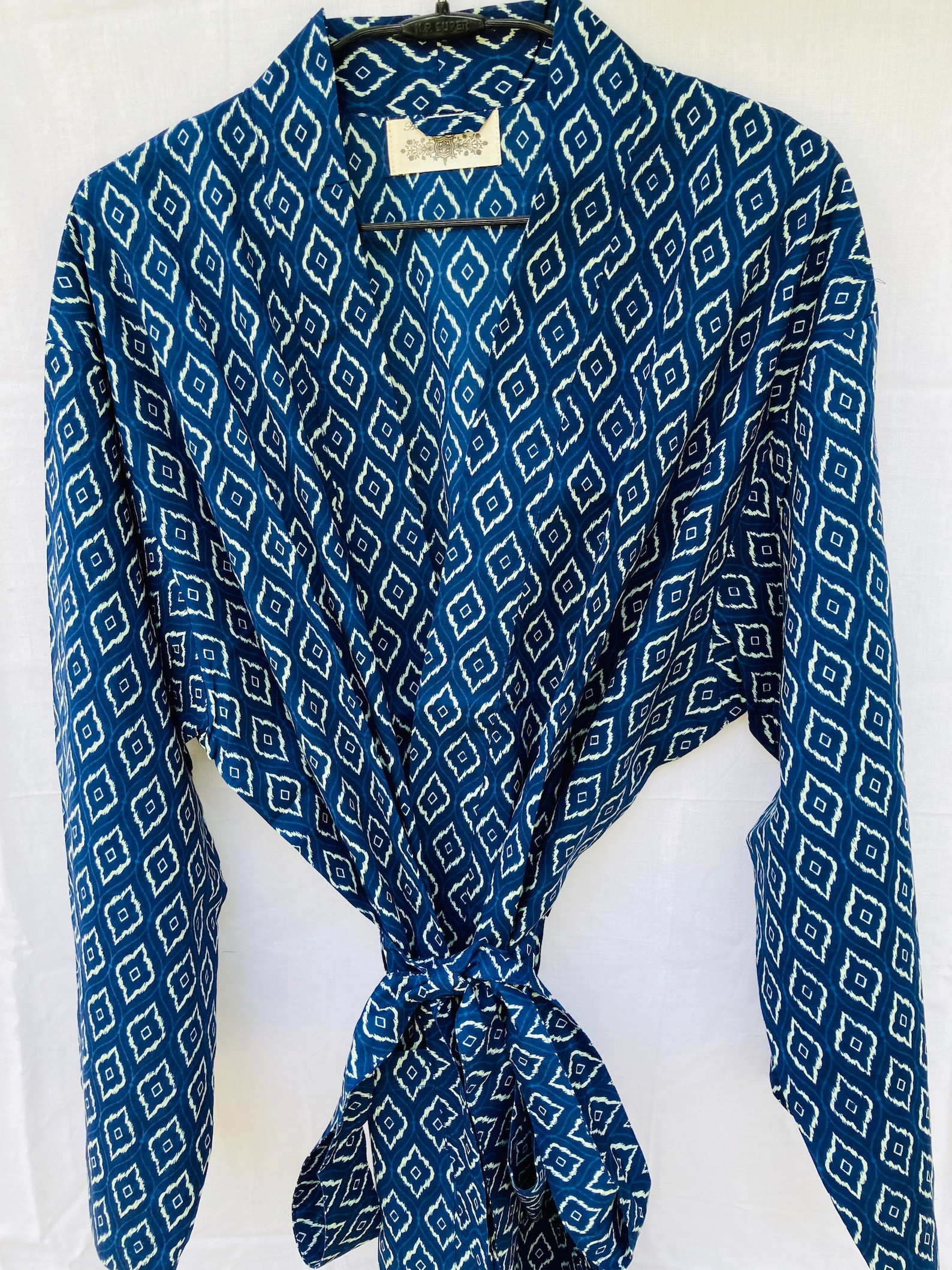 Indigo Block Print Cotton Kimono Robe Maternity Robe Etsy