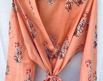 Orange Cotton Kimono Robe - Loose robe - Beach Cover Up - Cotton Robe - Cotton Kimono - Robe Kimono - Cotton Weavers