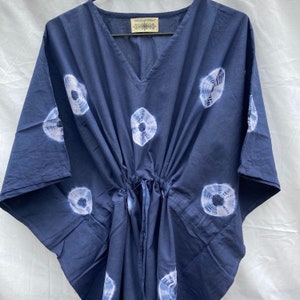 Indigo Cotton Tie & Dye Print Cotton Kaftan - Beach Wear - Casual Wear Dress - Casual lounge wear - Loose Kimono