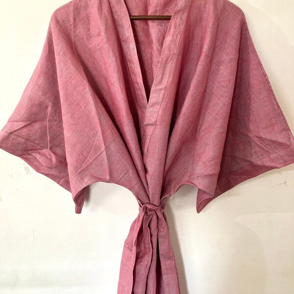 Summer Kimono - Vacation Look - Loose fit Robe - Beach Cover up - Swim Cover up - Pink Linen Kimono Robe - Linen Kimono Robe - Linen Kimono