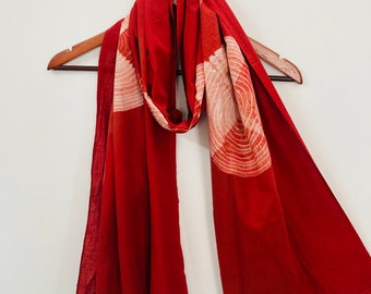 Red Cotton Shibori Scarf - Boho Beach Cotton Scarf - Gift For Her - Scarf For women - Handloom cotton Wrap - Cotton Neckwrap