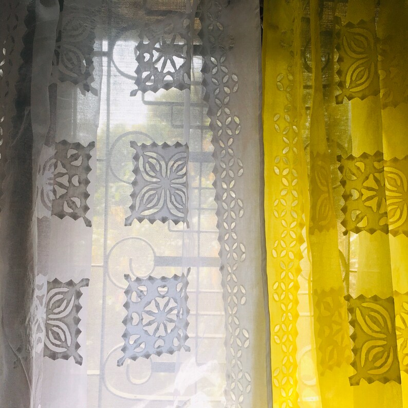 Yellow Cotton Curtains Boho Curtains Organdy Cut Work Etsy