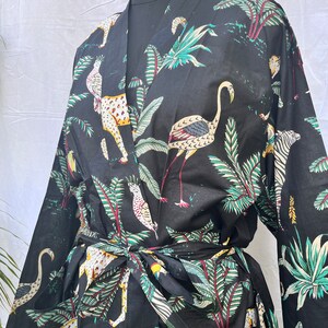 Black Cotton Kimono Robe for women Turkish Bathrobe Japanese Kimono Block Print Robe Beach Cover up Loungewear duster Jacket Gift for mum