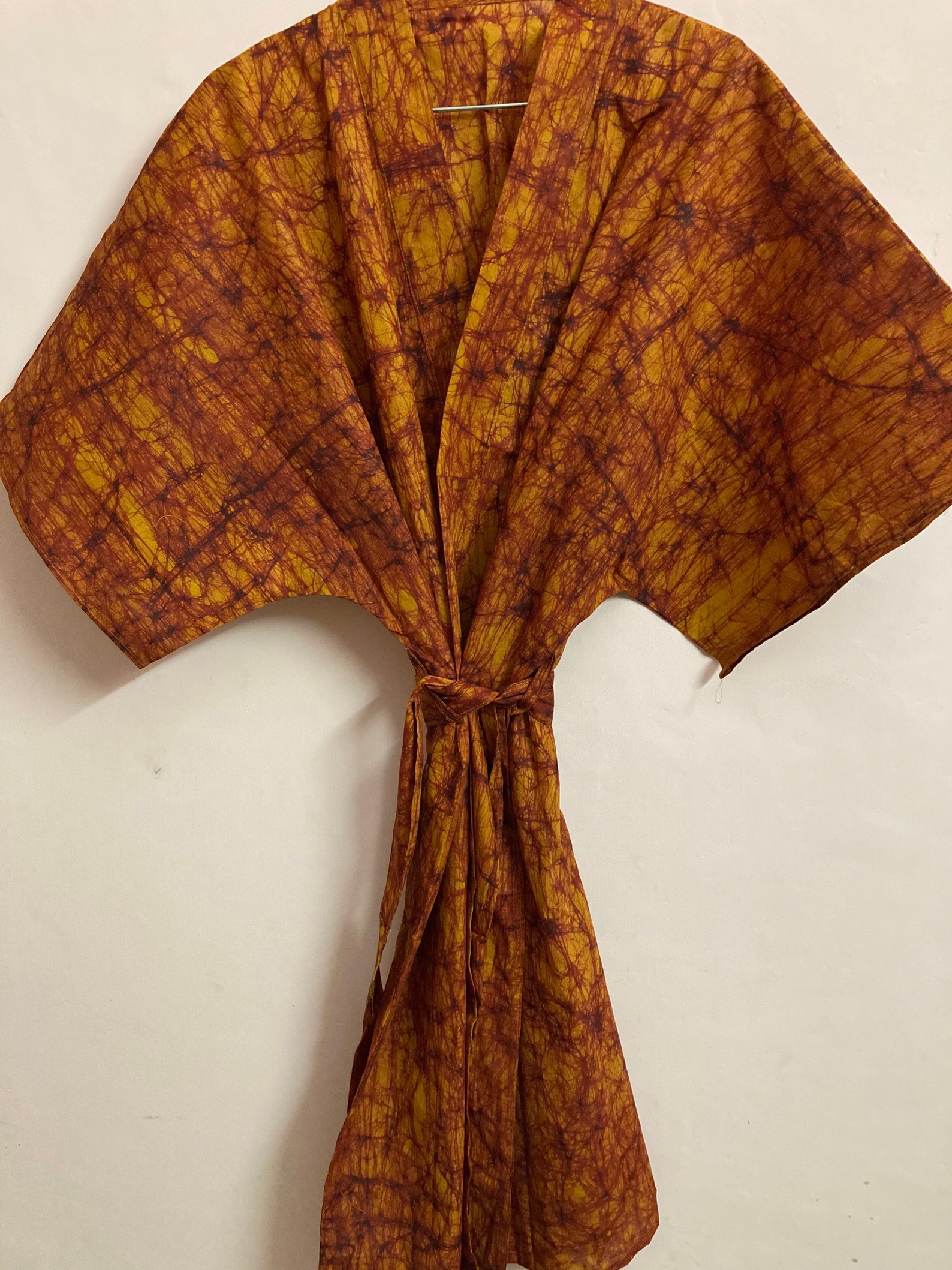 Orange Red Batik Cotton Kimono Robe Loose Long Jacket | Etsy