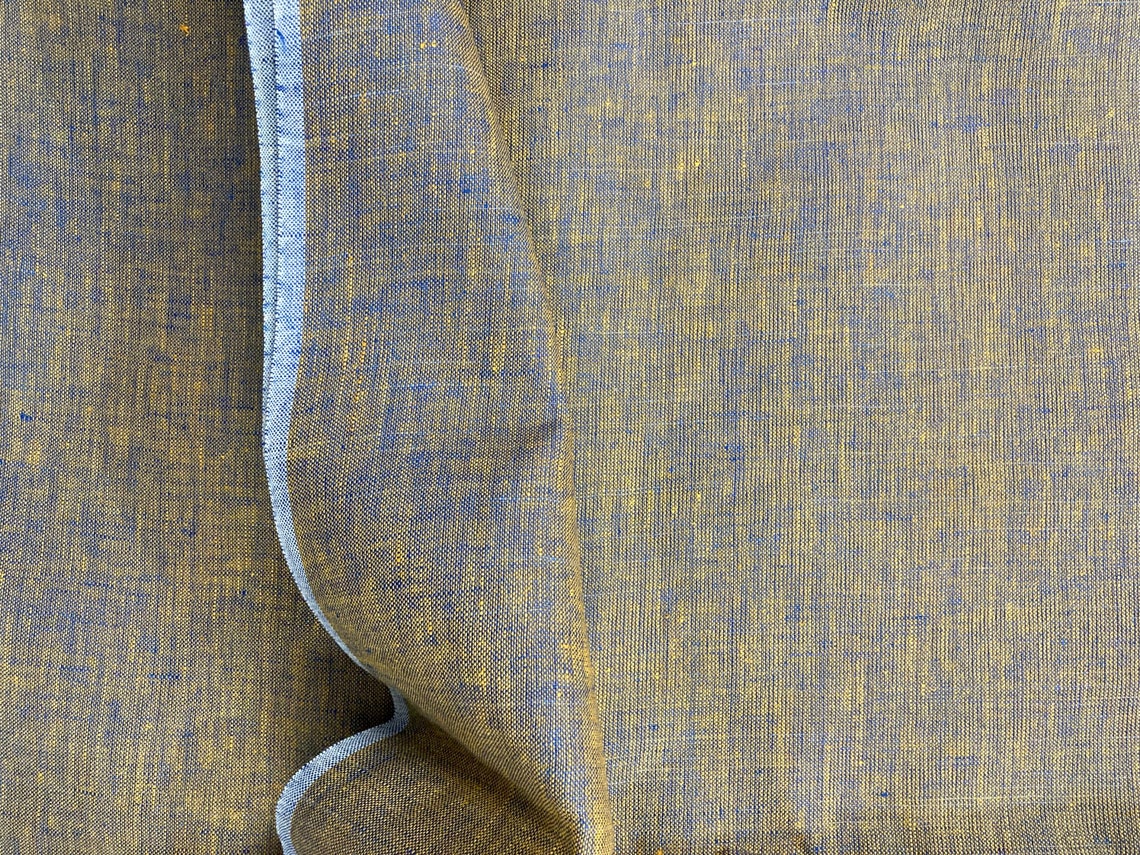 Yellow Blue Pure Linen Fabric Handwoven handspun Linen | Etsy