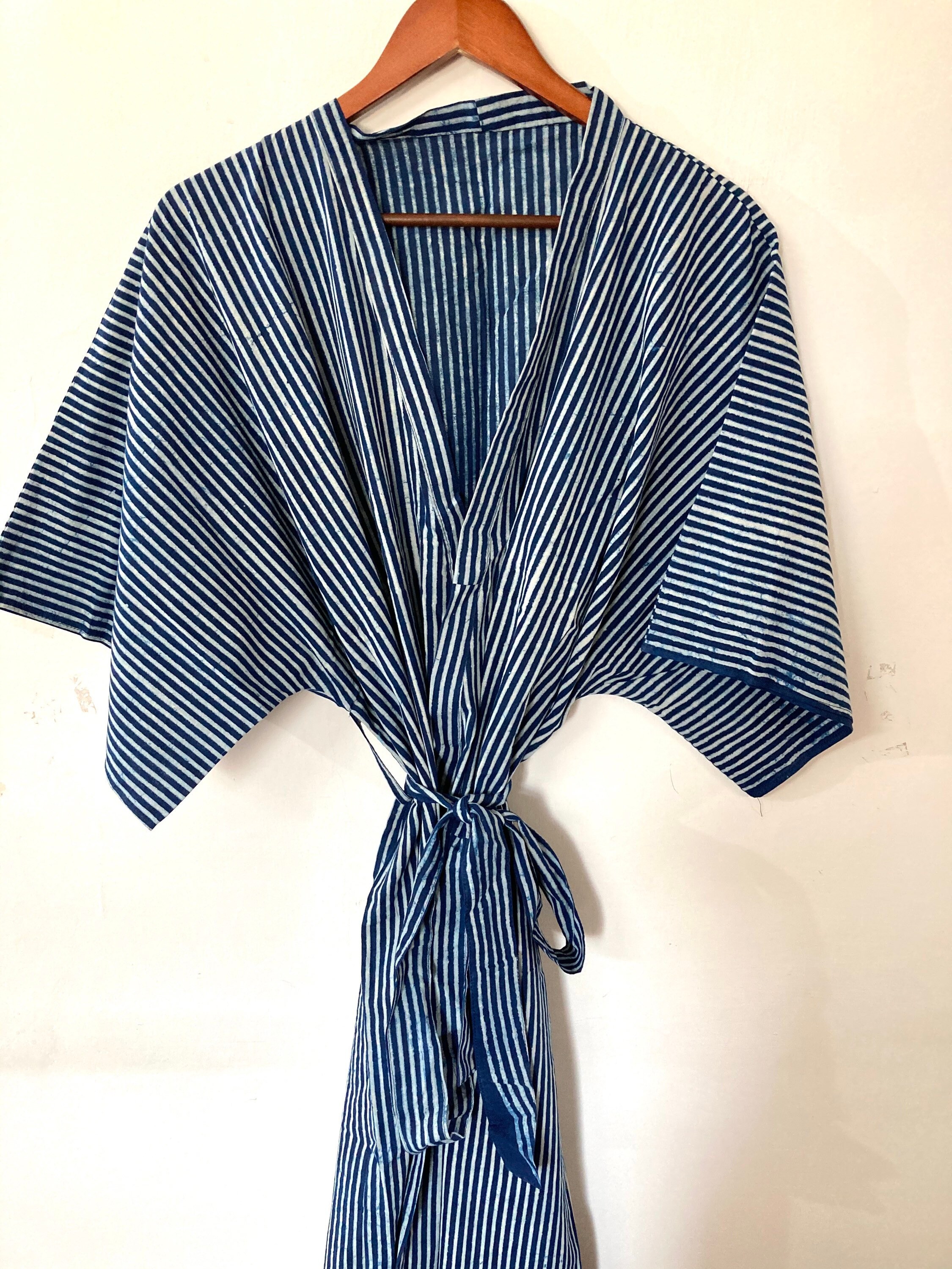 Indigo Summer Kimono Cotton Robe Block Print Kimono Robe - Etsy