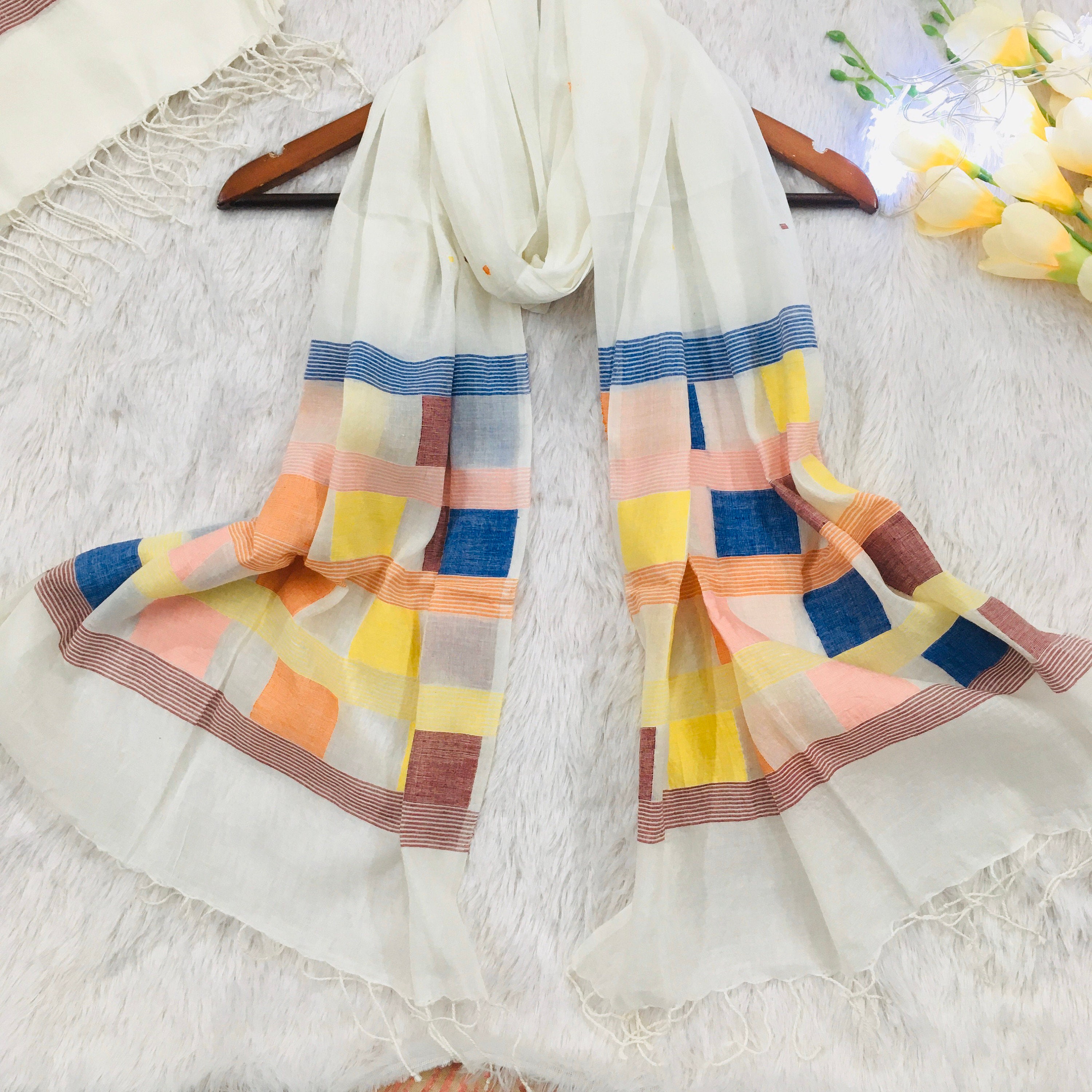 White Cotton Jamdani Scarf Hand woven hand spun Cotton Etsy