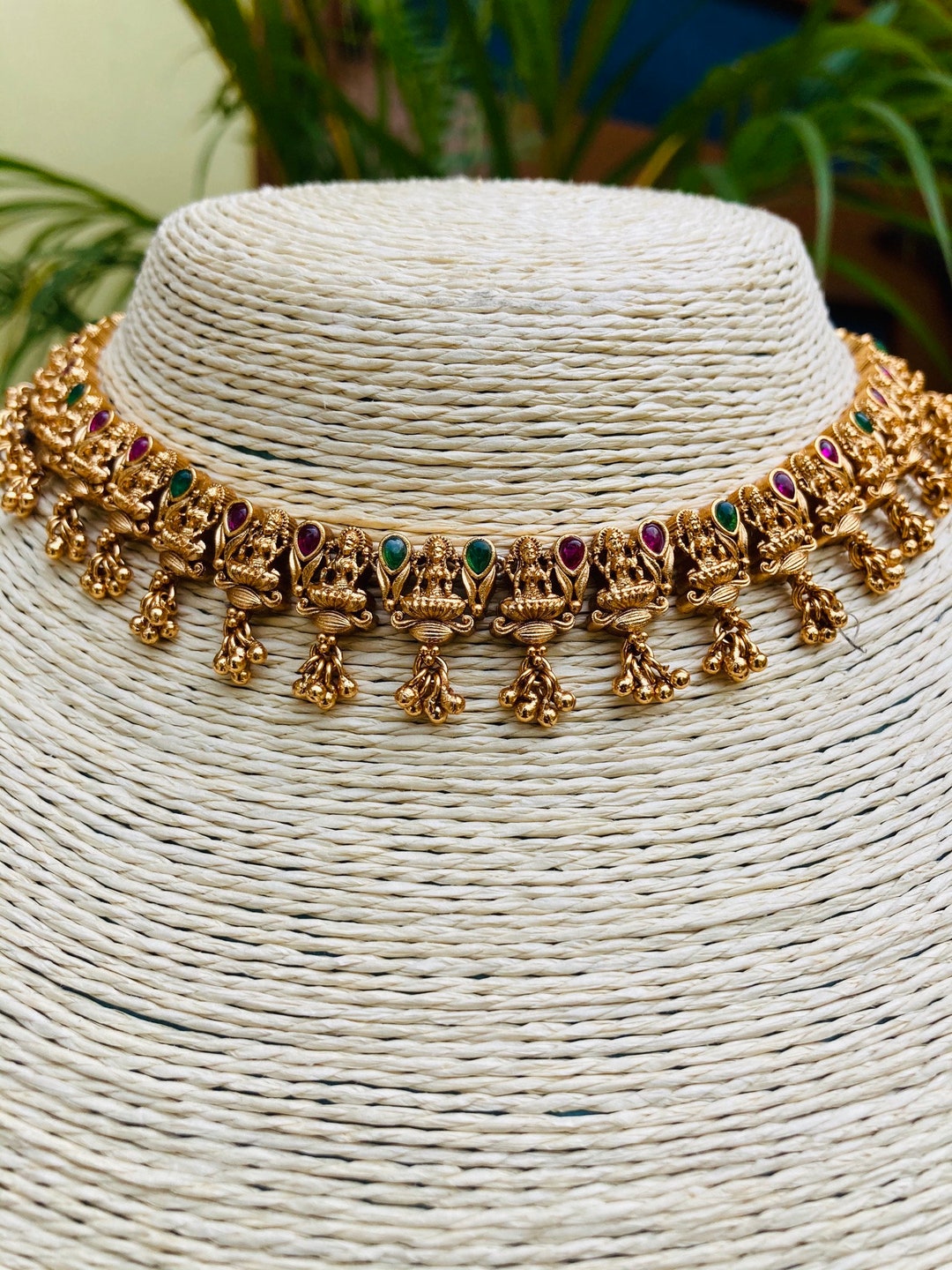 Antique Gold Choker Necklace Set South Indian Jewelry Etsy