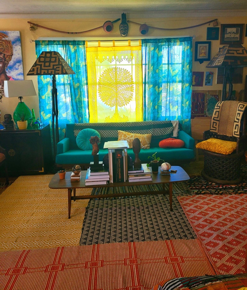 Yellow Tree of Life Cotton Curtains Boho Curtains Organdy Etsy